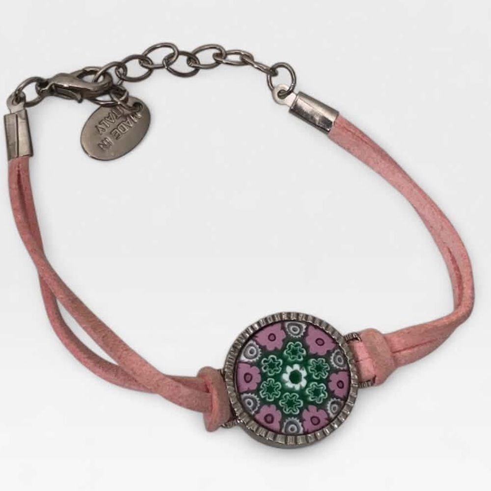 Made in Italy Millefiori Pink Leather Bracelet